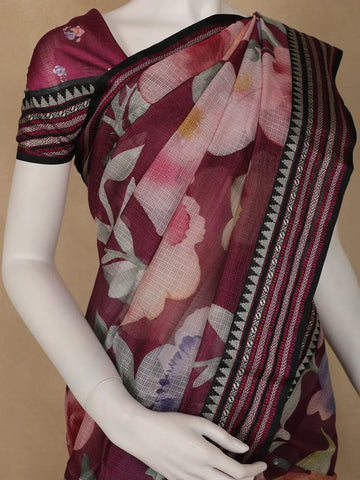 Maroon Floral Printed Kota Cotton Saree - Diadem