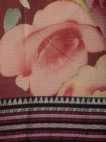 Maroon Floral Printed Kota Cotton Saree - Diadem