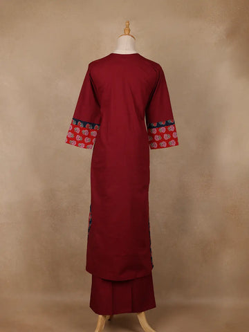 Maroon Floral Printed Mirror Embllishment Cotton Salwar Suit - Diadem