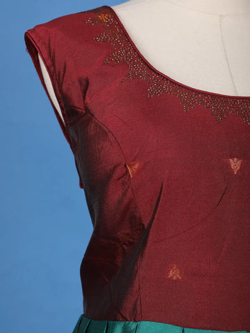 Maroon Floral Woven Banarasi Silk Gown with Dupatta - Diadem