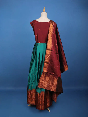 Maroon Floral Woven Banarasi Silk Gown with Dupatta - Diadem