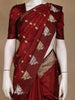 Maroon Floral Woven Banarasi Silk Saree with Zari Pallu - Diadem