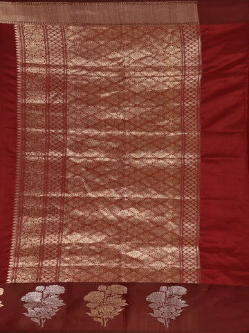 Maroon Floral Woven Banarasi Silk Saree with Zari Pallu - Diadem