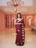Maroon Floral Woven Banarasi Silk Saree with Zari Pallu - Diadem