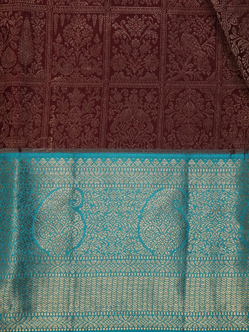 Burgundy Floral Woven Pure Kanchipuram Silk Saree - Diadem