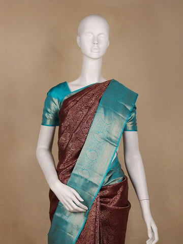 Burgundy Floral Woven Pure Kanchipuram Silk Saree - Diadem
