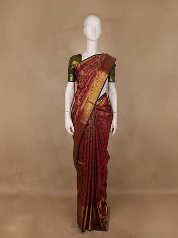 Maroon Floral Zari Woven Kanchipuram Silk Saree - Diadem