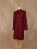 wine Geometric Sequin Design Cotton Kurta - Diadem