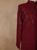 wine Geometric Sequin Design Cotton Kurta - Diadem