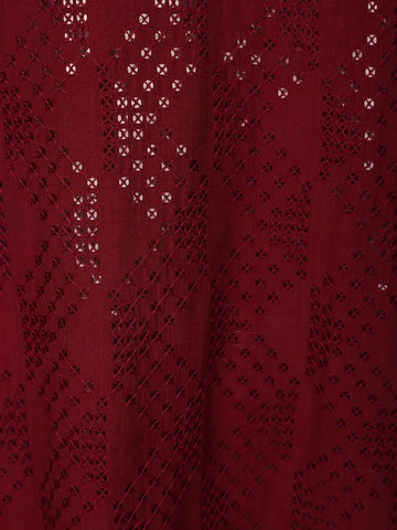 wine Geometric Sequin Design Cotton Kurta - Diadem