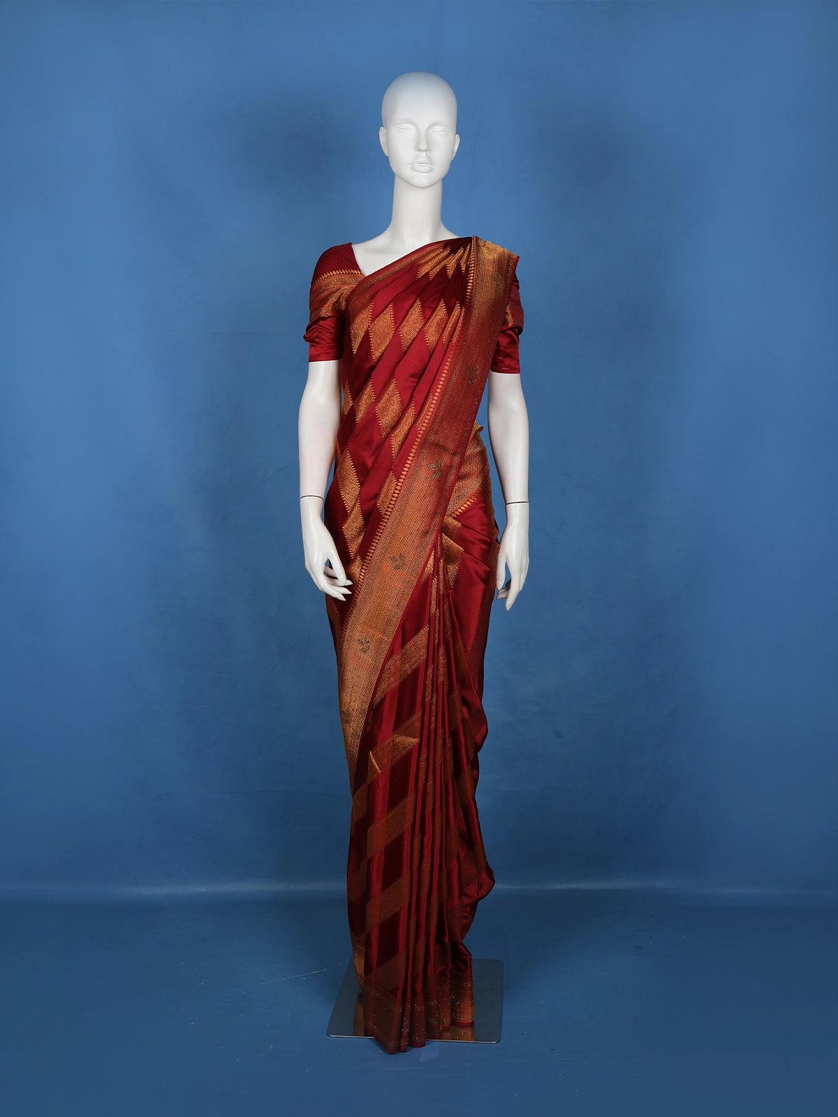 Maroon Geometric Woven Design Banarasi Silk Saree
