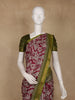 Maroon Kalamkari Printed Cotton Saree with Contrast Olive Green Border