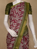Maroon Kalamkari Printed Cotton Saree with Contrast Olive Green Border
