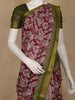 Maroon Kalamkari Printed Cotton Saree with Contrast Olive Green Border