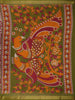 Maroon Kalamkari Printed Cotton Saree with Contrast Olive Green Border