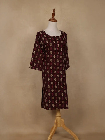 Maroon Leaf Printed Cotton Kurti - Diadem