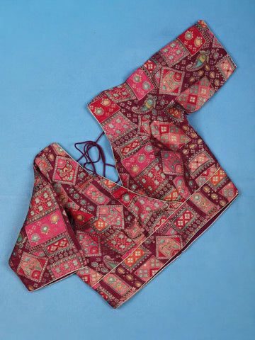 Maroon Motifs Design Brocade Readymade Blouse - Diadem