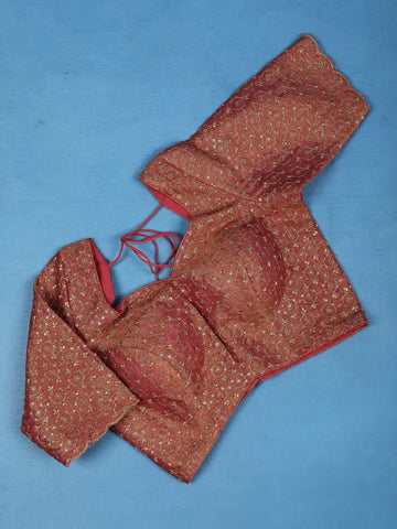 Maroon Motifs Design Tissue Readymade Blouse - Diadem