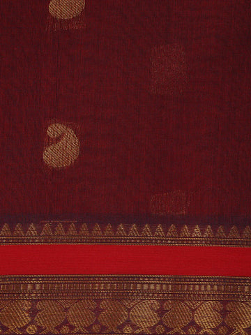 Maroon Paisley Designed Cotton Saree - Diadem