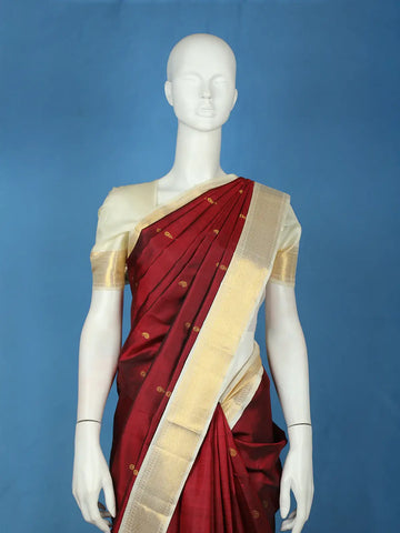Maroon Paisley Motif Woven Pure Kanchipuram Silk Saree - Diadem