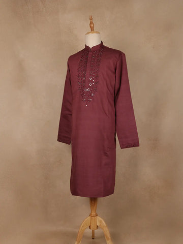 Maroon Solid Design Cotton Kurta - Diadem