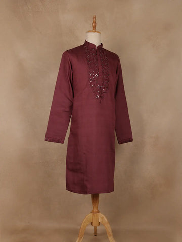 Maroon Solid Design Cotton Kurta - Diadem
