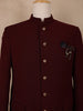 Maroon Solid Design Polynosic Sherwani Suit