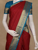Maroon Striped Design Semi Silk Saree with Contrast Teal Blue Zari Border