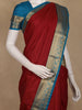 Maroon Striped Design Semi Silk Saree with Contrast Teal Blue Zari Border