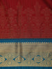 Maroon Striped Design Semi Silk Saree with Contrast Teal Blue Zari Border