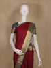Maroon Stripes Woven Semi Silk Saree with Contrast Grey Zari Border