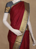Maroon Stripes Woven Semi Silk Saree with Contrast Grey Zari Border