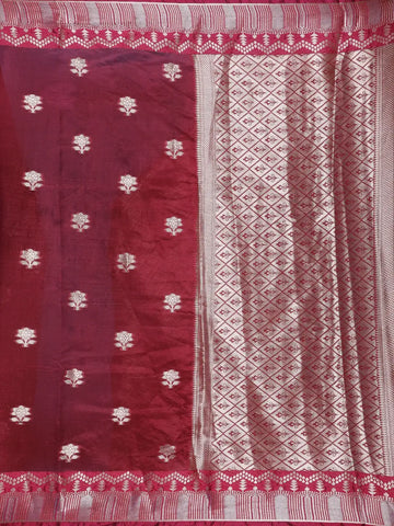 Maroon Woven Floral Design Banarasi Silk Saree - Diadem