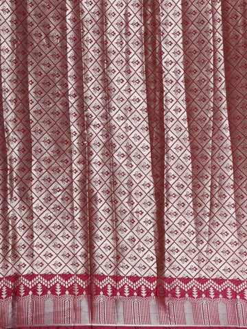 Maroon Woven Floral Design Banarasi Silk Saree - Diadem