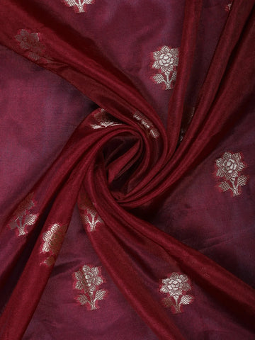 Maroon Woven Floral Design Banarasi Silk Saree - Diadem