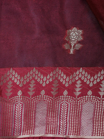 Maroon Woven Floral Design Banarasi Silk Saree - Diadem