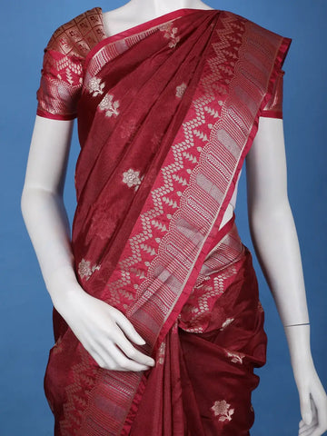 Maroon Woven Floral Design Banarasi Silk Saree - Diadem