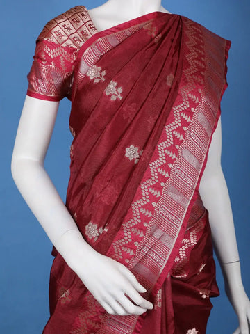 Maroon Woven Floral Design Banarasi Silk Saree - Diadem