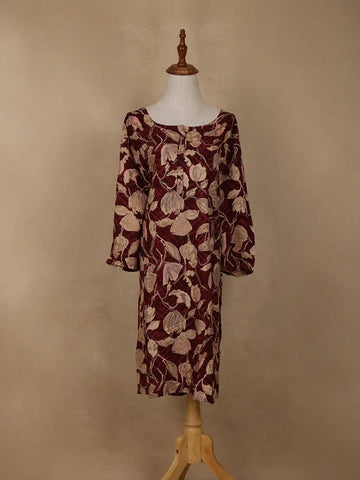 Maroon Floral Design Printed Rayon Kuti - Diadem