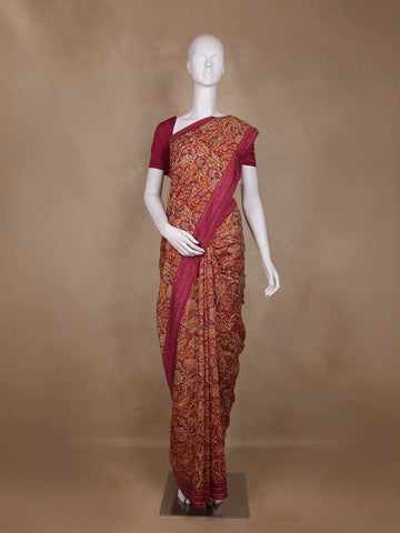 Maroon Floral Designed Chanderi Cotton Saree - Diadem