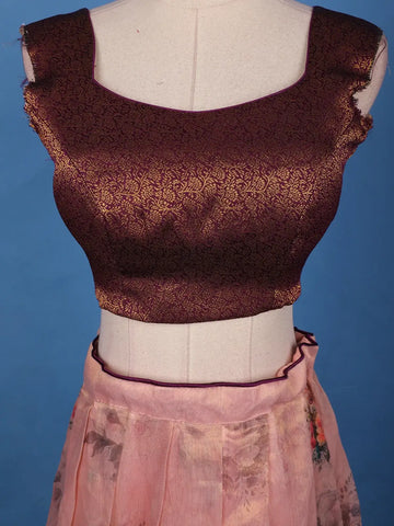 Maroon Floral Embroidered Organza Lehenga - Diadem