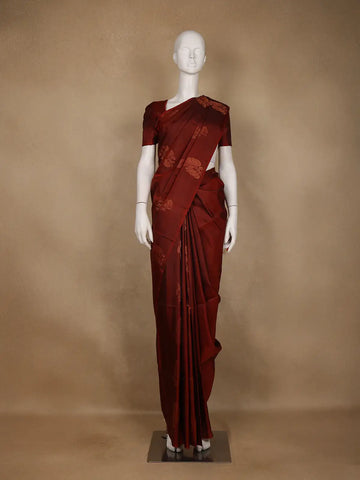 Maroon Floral Motif Woven Pure Kanchipuram Silk Saree - Diadem