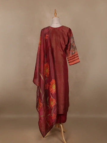Maroon Floral Printed Shimmer Straight Cut Salwar Suit - Diadem