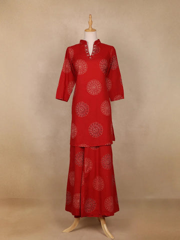 Maroon Mandala Print Design Cotton Palazzo Salwar Suit - Diadem