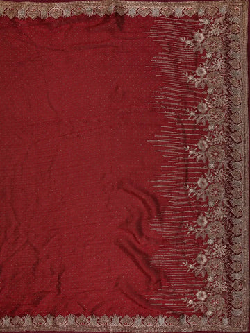 Maroon Red Sequins Embroidered Satin Saree - Diadem