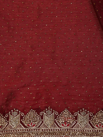Maroon Red Sequins Embroidered Satin Saree - Diadem