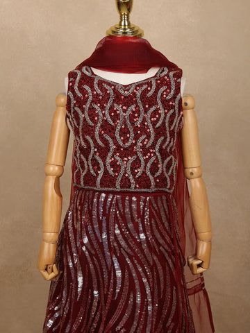 Maroon Sequins Designed Net Lehenga - Diadem