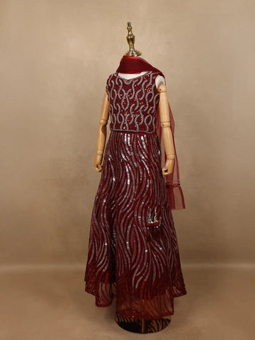 Maroon Sequins Designed Net Lehenga - Diadem