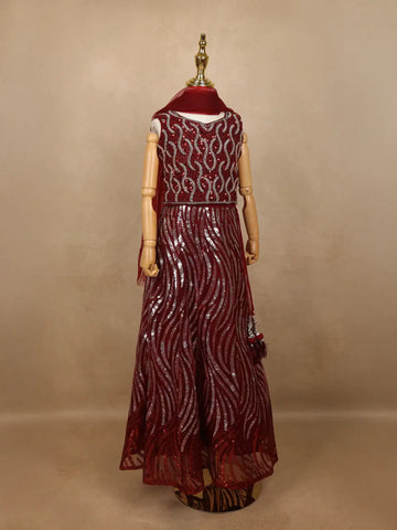 Maroon Sequins Designed Net Lehenga - Diadem