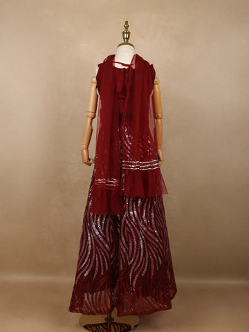 Maroon Sequins Designed Net Lehenga - Diadem